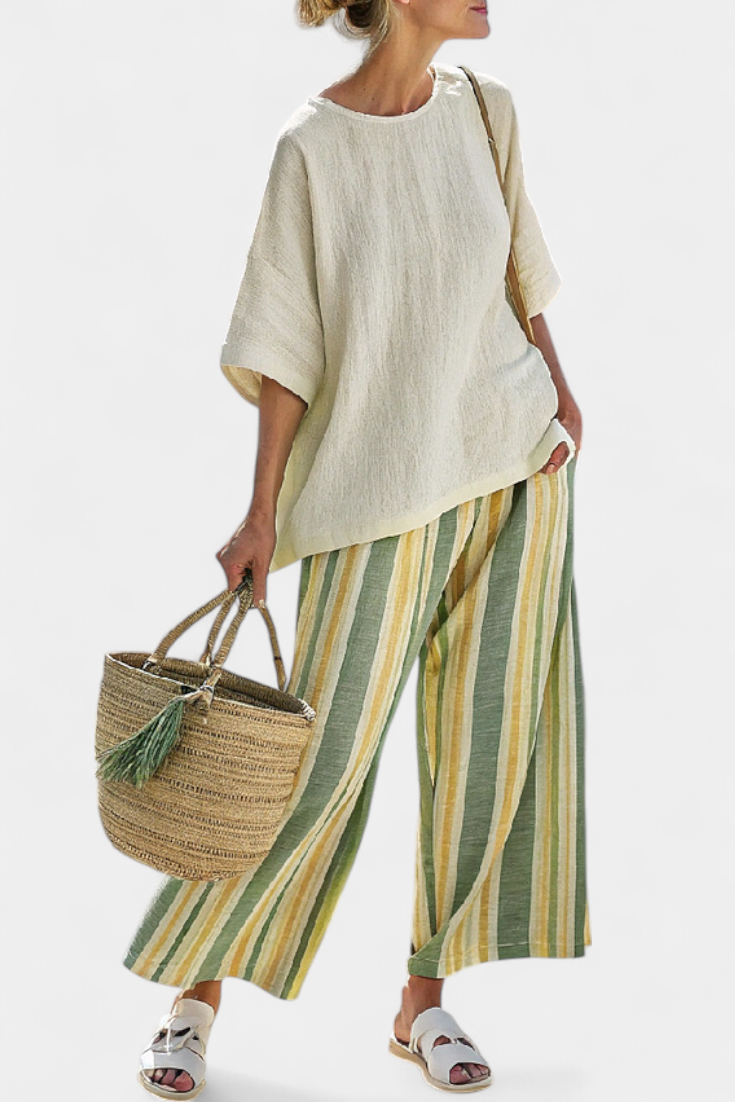 Ellowyn | Sophisticated Top & Striped Linen Pants - Maison Léa & Lou