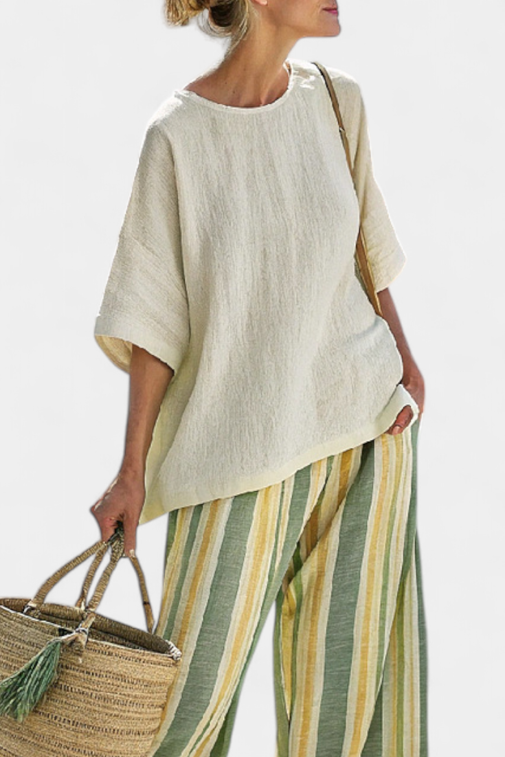 Ellowyn | Sophisticated Top & Striped Linen Pants - Maison Léa & Lou