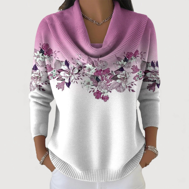 Elianne™ | Floral Cowl-Neck Knit Sweater - Maison Léa &amp; Lou