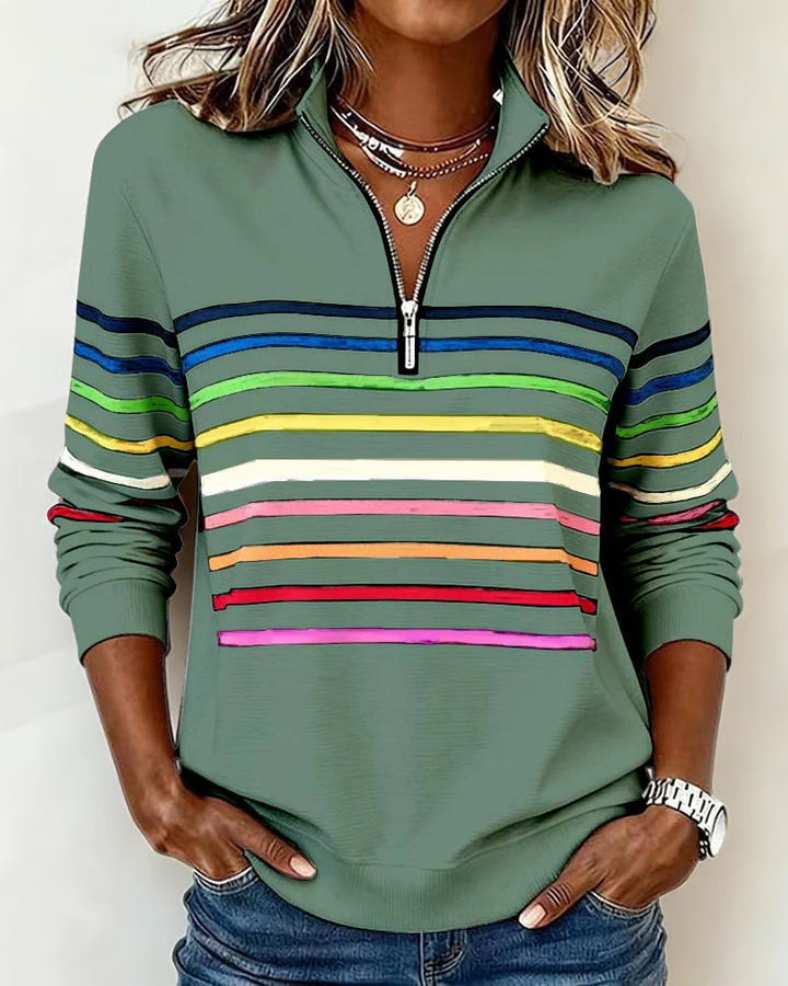 Diane | Relaxed Striped Quarter-Zip Pullover - Maison Léa &amp; Lou