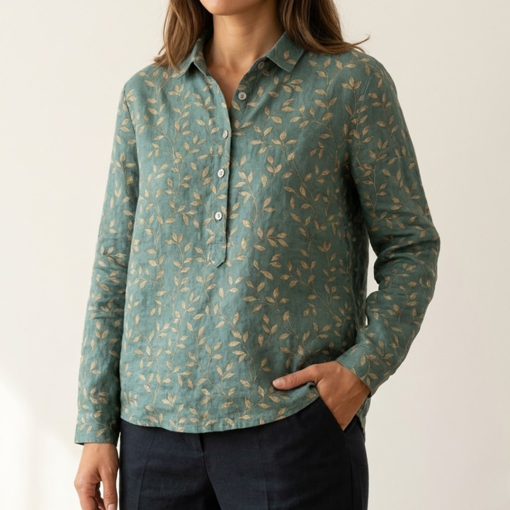 Alessia™ | Blusa in Lino Senza Tempo con Motivo