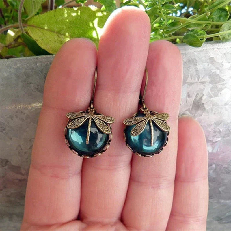 TAMARA™ - Spherical Dragonfly Earrings in Antique Gold - Maison Léa &amp; Lou