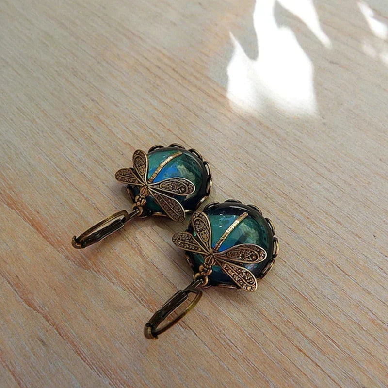 TAMARA™ - Spherical Dragonfly Earrings in Antique Gold - Maison Léa &amp; Lou