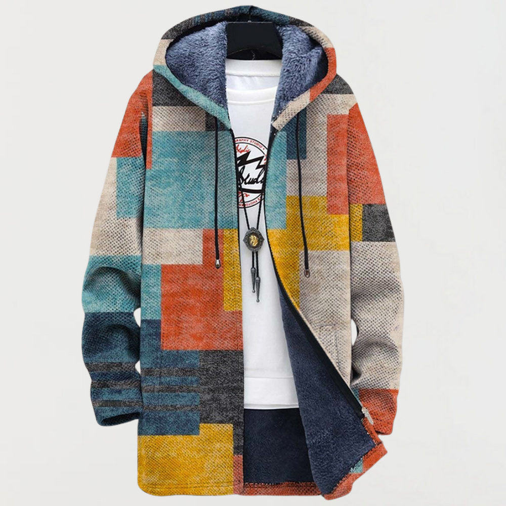 Blair | Geometric Colour-Block Hooded Coat - Maison Léa & Lou