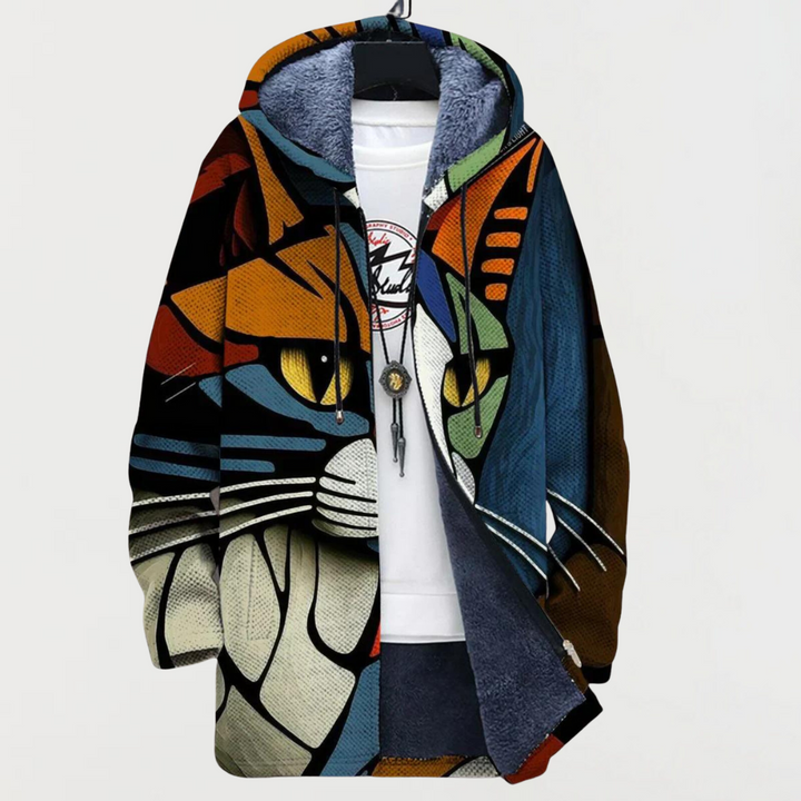 Darcy | Artistic Cat Print Hooded Cardigan - Maison Léa &amp; Lou