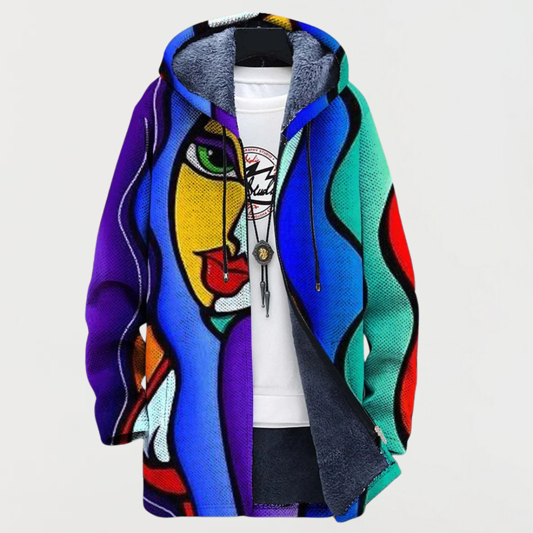 Riley | Colourful Art Print Hooded Coat - Maison Léa & Lou