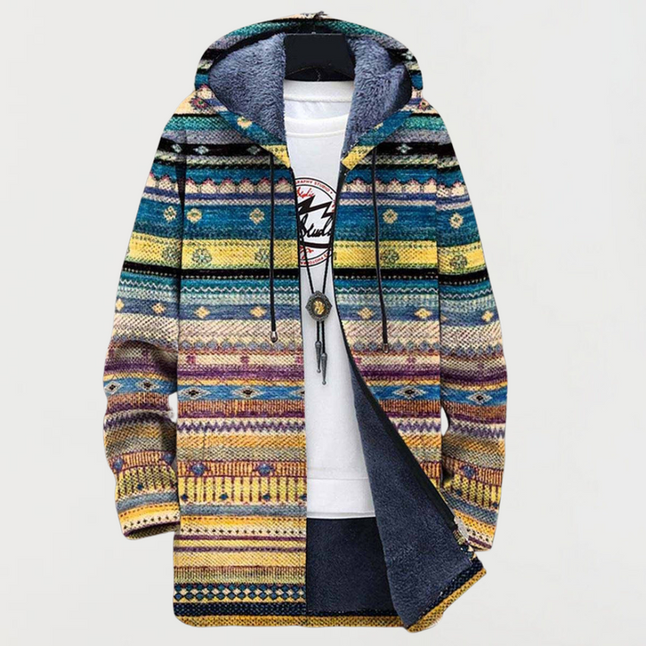 Wynn | Wavy Tribal Print Hooded Coat - Maison Léa &amp; Lou