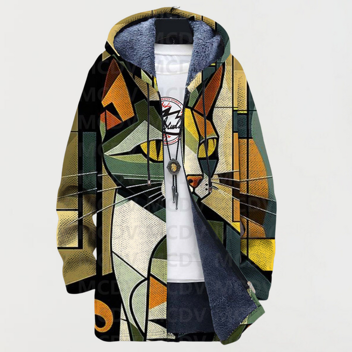 Emerson | Geometric Cat Print Hooded Cardigan - Maison Léa &amp; Lou