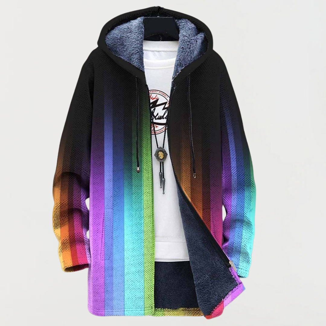 Jordan | Rainbow Stripe Longline Hooded Coat - Maison Léa & Lou