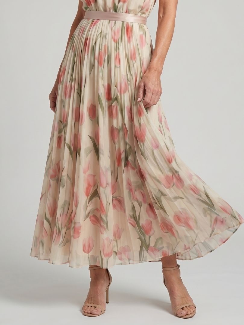 Aurelle | Halter Neck Floral Midi Dress - Maison Léa &amp; Lou