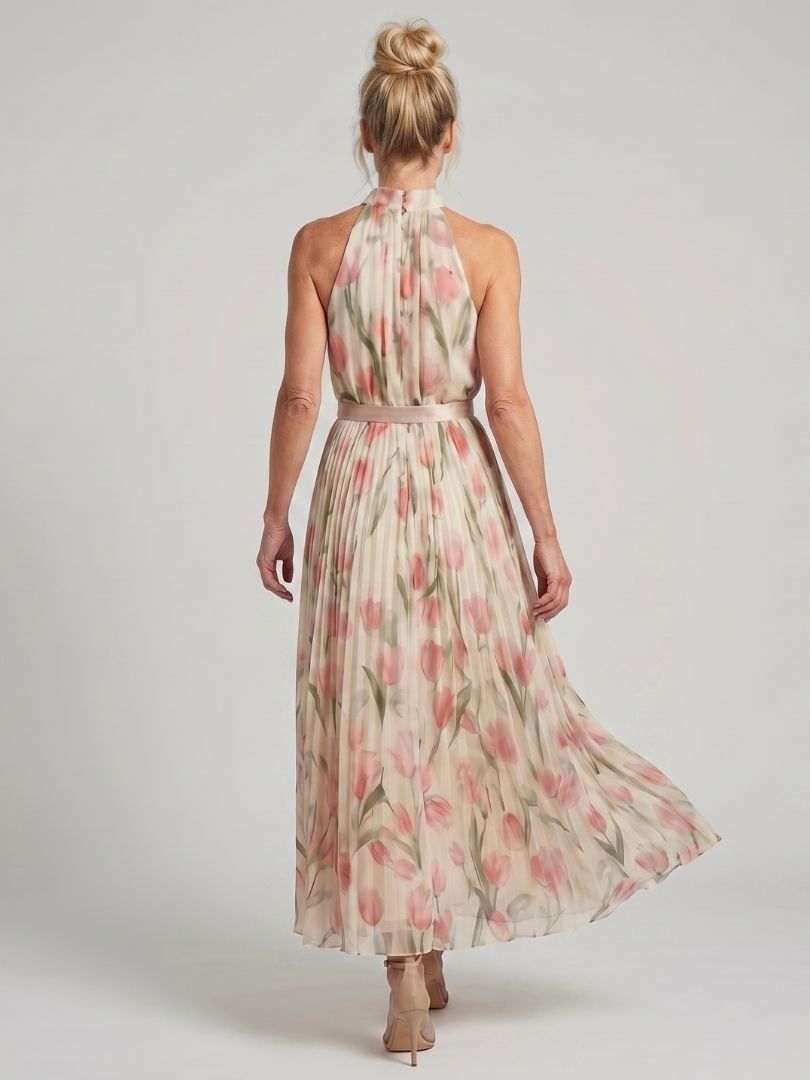 Aurelle | Halter Neck Floral Midi Dress - Maison Léa &amp; Lou