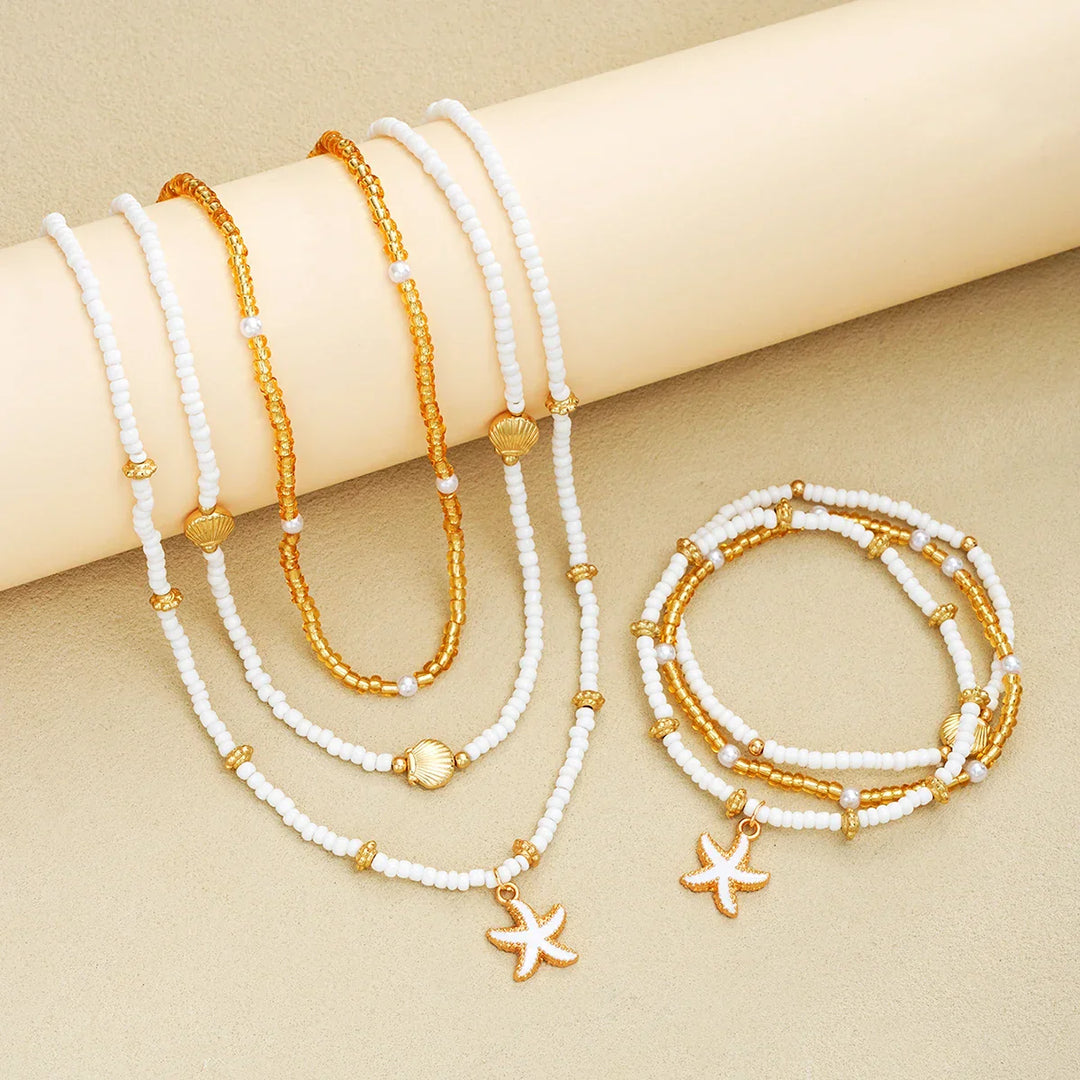 Set di gioielli con stelle marine e perline - 6 pezzi