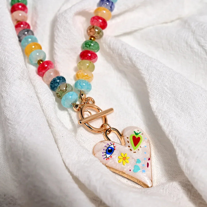 Collana con Perline di Vetro a Forma di Cuore