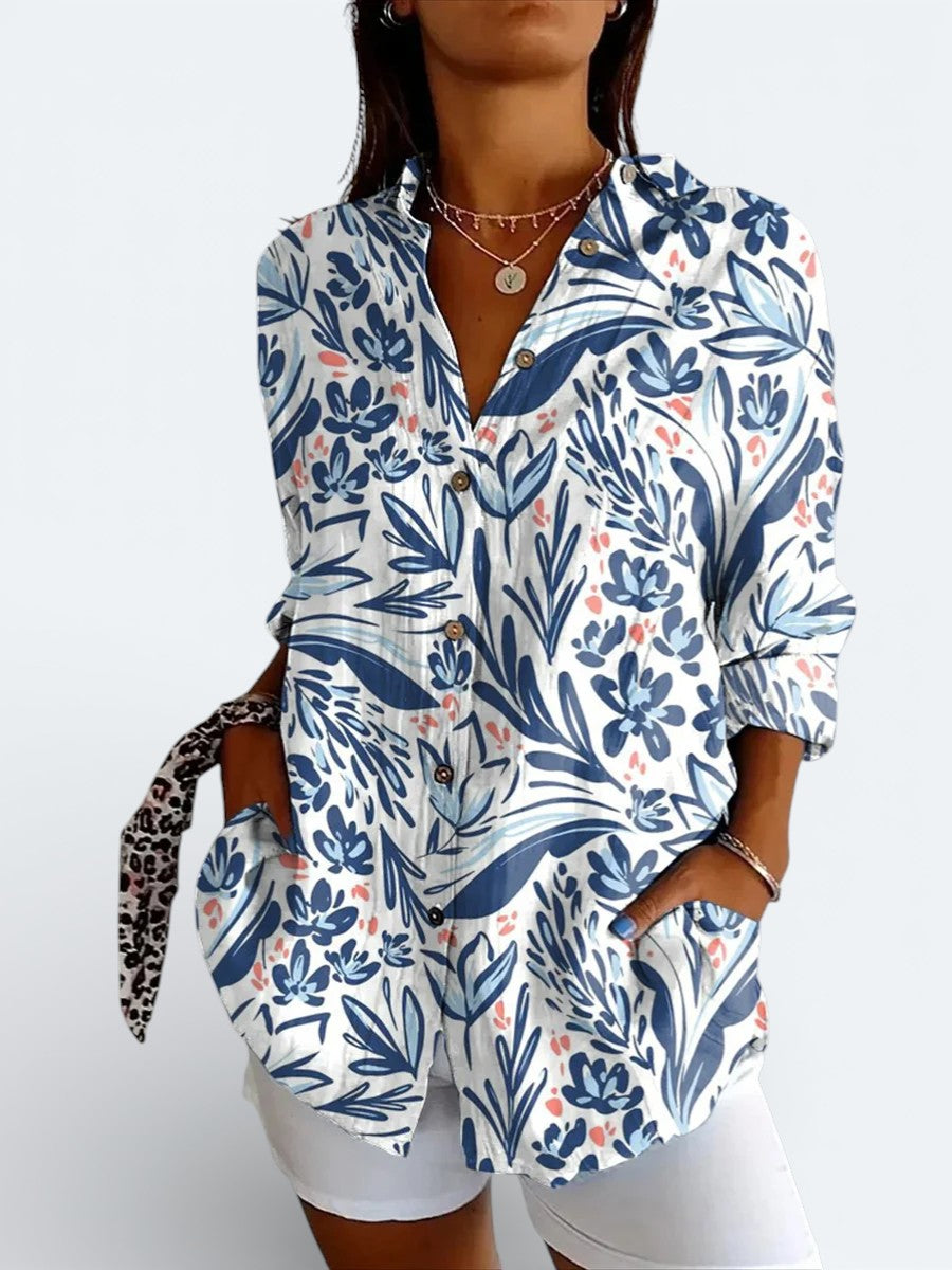 Valeria™ | Vibrant Artistic Button-Up Blouse - Maison Léa &amp; Lou