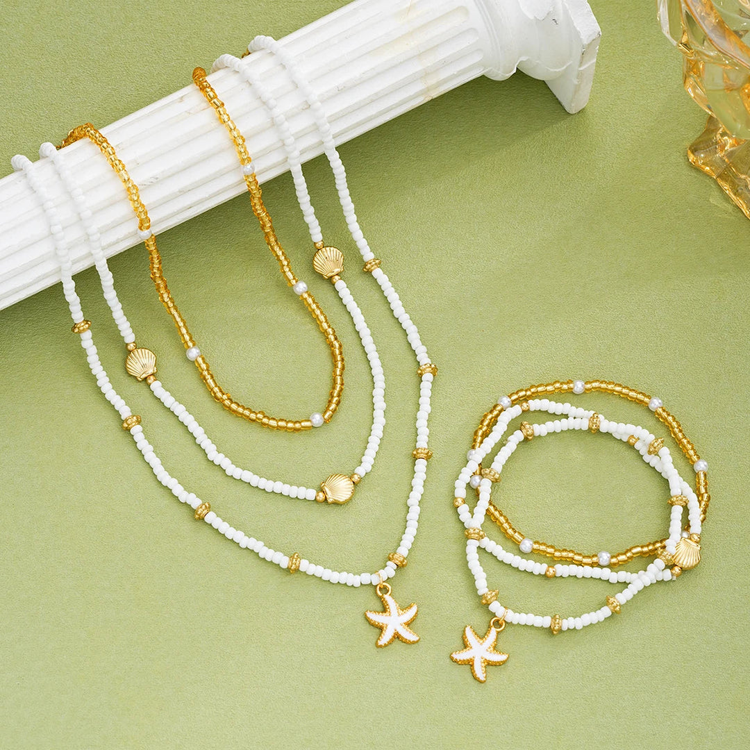 Set di gioielli con stelle marine e perline - 6 pezzi