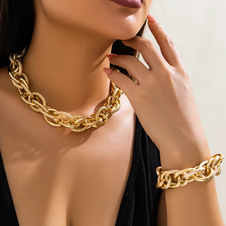 Set di Bracciale e Collana a Doppia Catena Intrecciata Bold Chunky