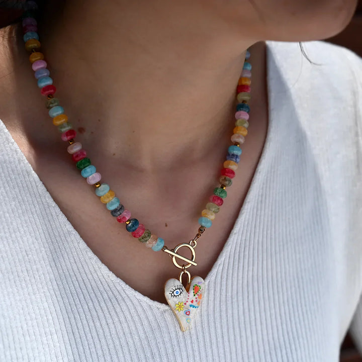 Collana con Perline di Vetro a Forma di Cuore