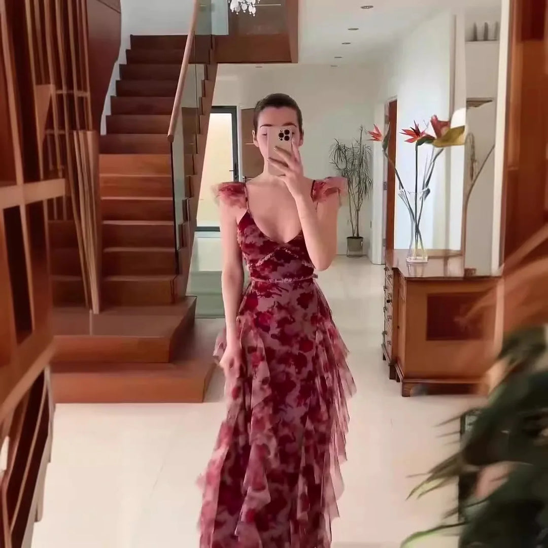 MARIELA™ – Romantic Floral Ruffle Maxi Dress - Maison Léa &amp; Lou