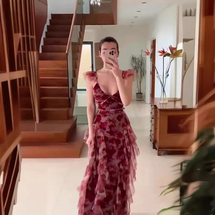MARIELA™ – Romantic Floral Ruffle Maxi Dress - Maison Léa &amp; Lou