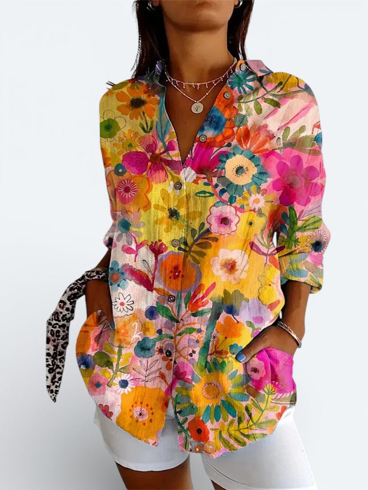 Valeria™ | Vibrant Artistic Button-Up Blouse - Maison Léa &amp; Lou