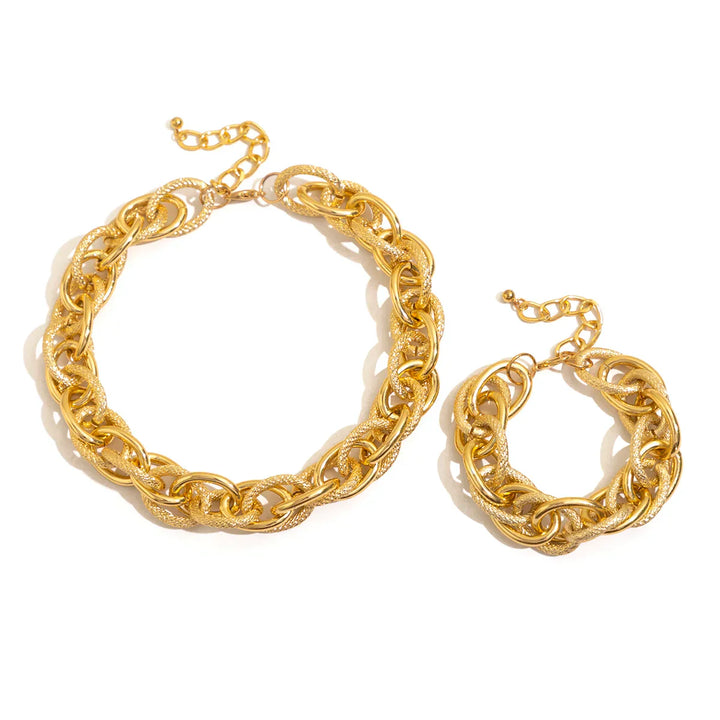 Set di Bracciale e Collana a Doppia Catena Intrecciata Bold Chunky