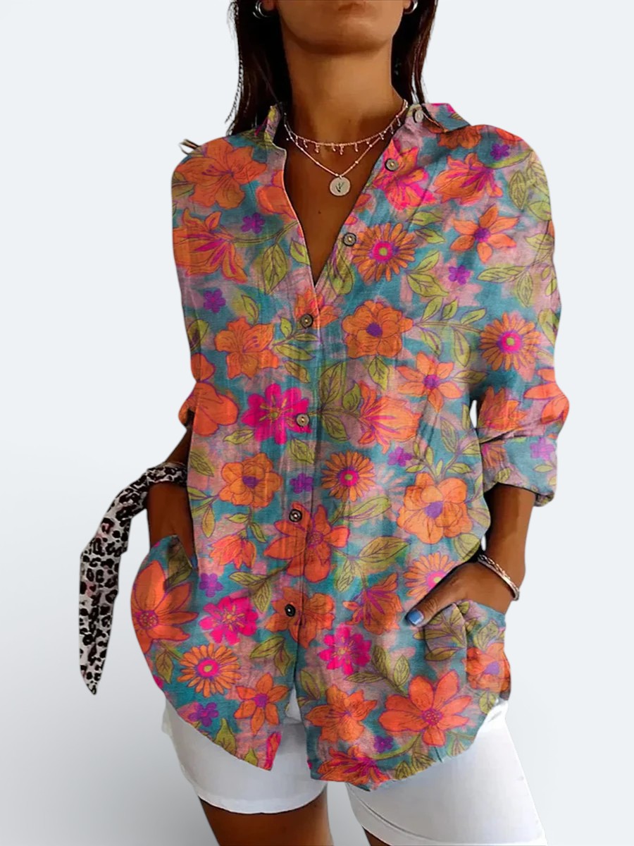 Valeria™ | Vibrant Artistic Button-Up Blouse - Maison Léa &amp; Lou