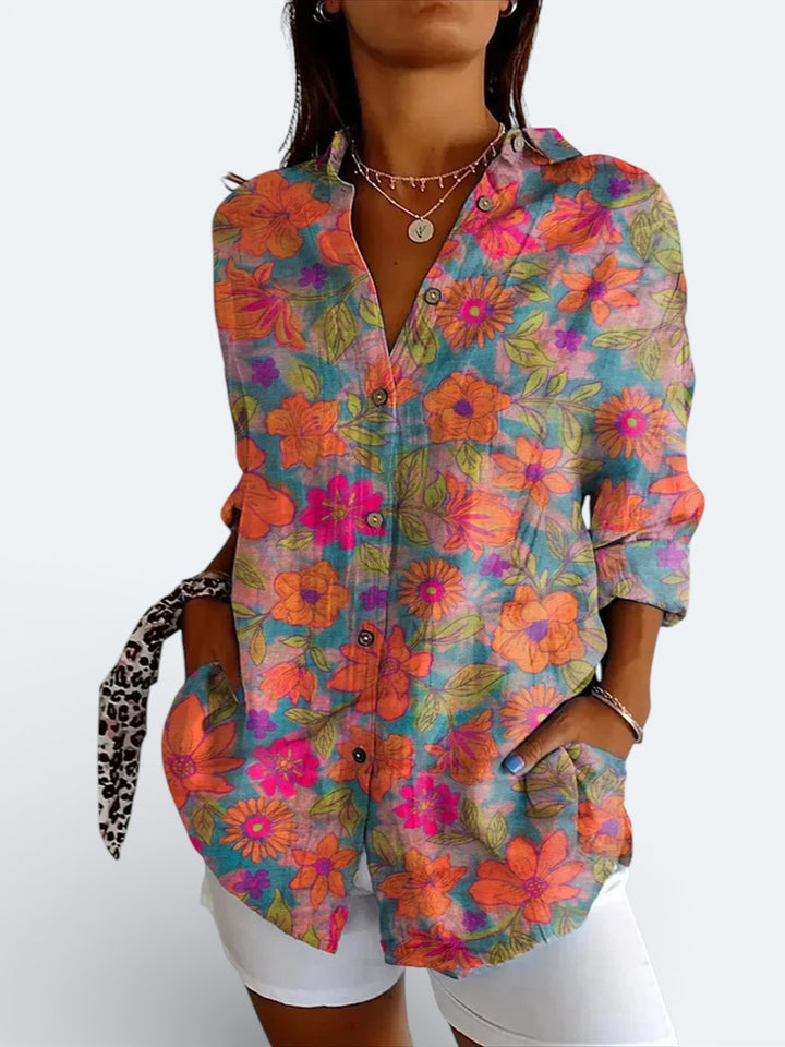 Valeria™ | Vibrant Artistic Button-Up Blouse - Maison Léa &amp; Lou