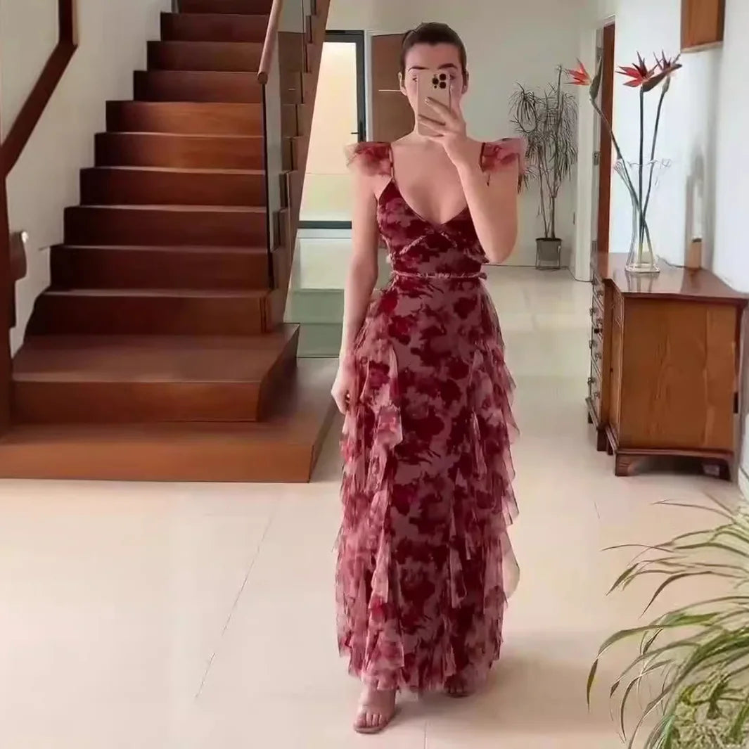 MARIELA™ – Romantic Floral Ruffle Maxi Dress - Maison Léa & Lou