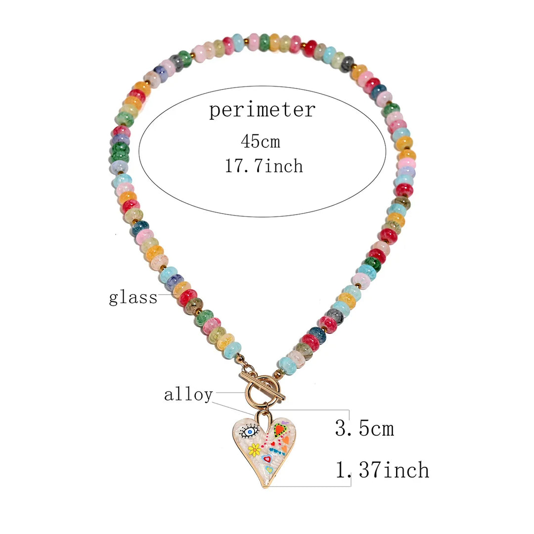 Collana con Perline di Vetro a Forma di Cuore