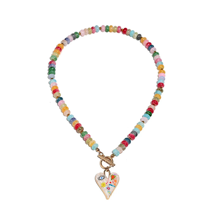 Collana con Perline di Vetro a Forma di Cuore