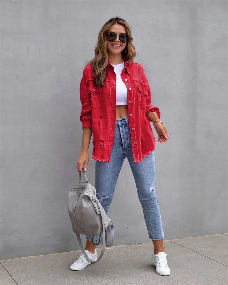 Emelia™ | Denim-Jakke i Flotte Farver - Maison Léa &amp; Lou