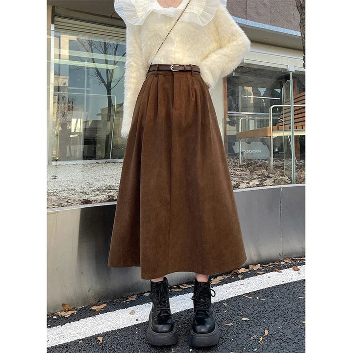 ESTELLE™ – Classic Belt Corduroy Midi Skirt - Maison Léa &amp; Lou