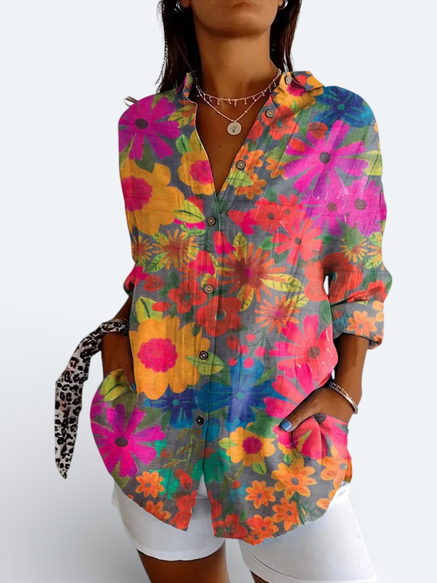 Valeria™ | Vibrant Artistic Button-Up Blouse - Maison Léa &amp; Lou