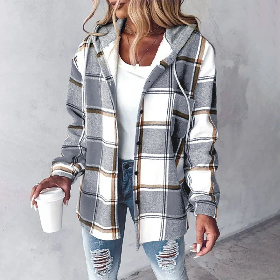 PAIGE™ - Chic Plaid Long-Sleeve Button Down Hooded Jacket - Maison Léa &amp; Lou