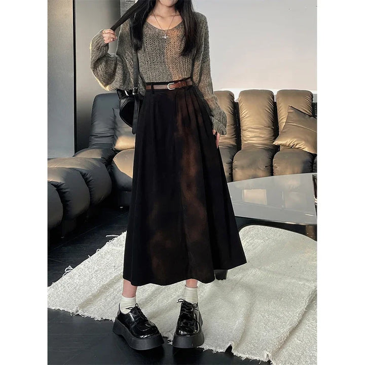 ESTELLE™ – Classic Belt Corduroy Midi Skirt - Maison Léa &amp; Lou