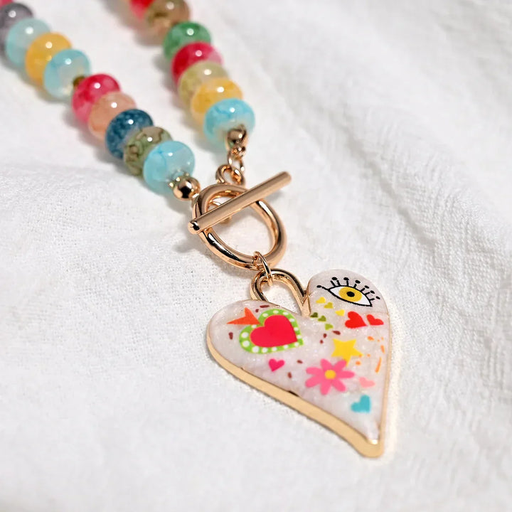 Collana con Perline di Vetro a Forma di Cuore