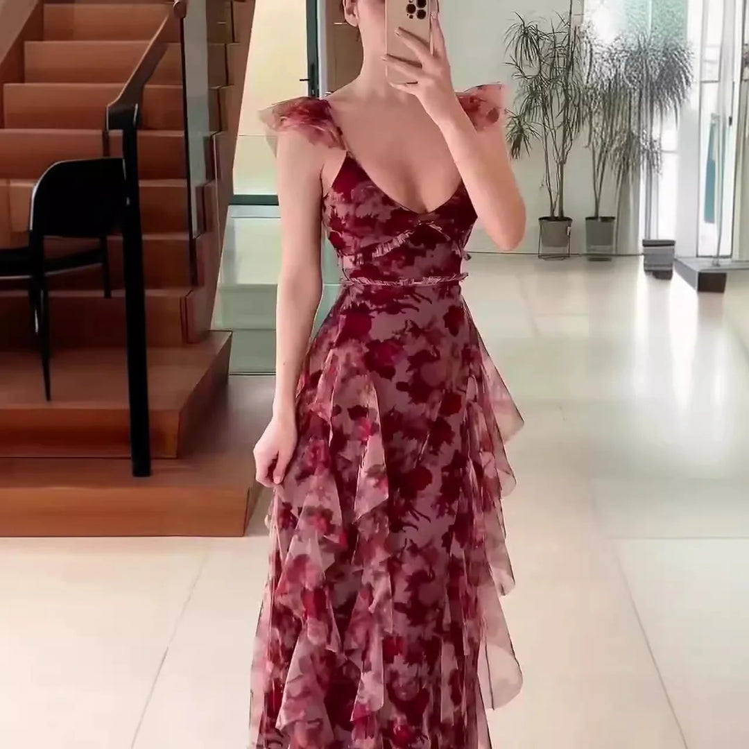 MARIELA™ – Romantic Floral Ruffle Maxi Dress - Maison Léa &amp; Lou