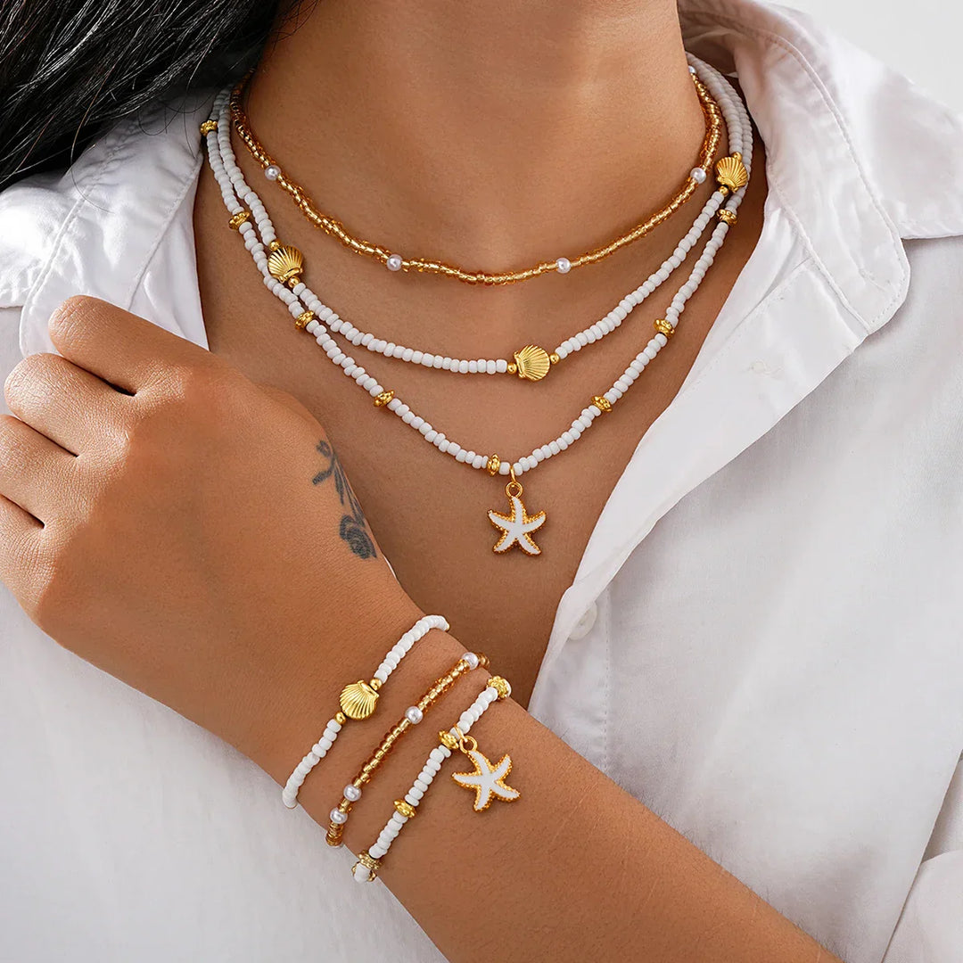 Set di gioielli con stelle marine e perline - 6 pezzi