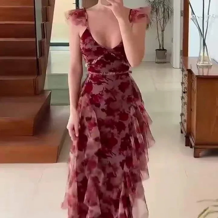 MARIELA™ – Romantic Floral Ruffle Maxi Dress - Maison Léa &amp; Lou