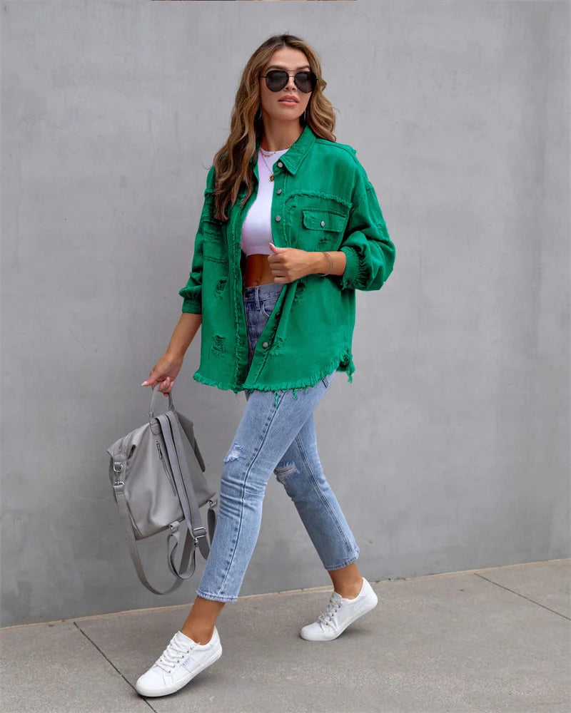 Emelia™ | Denim-Jakke i Flotte Farver - Maison Léa &amp; Lou