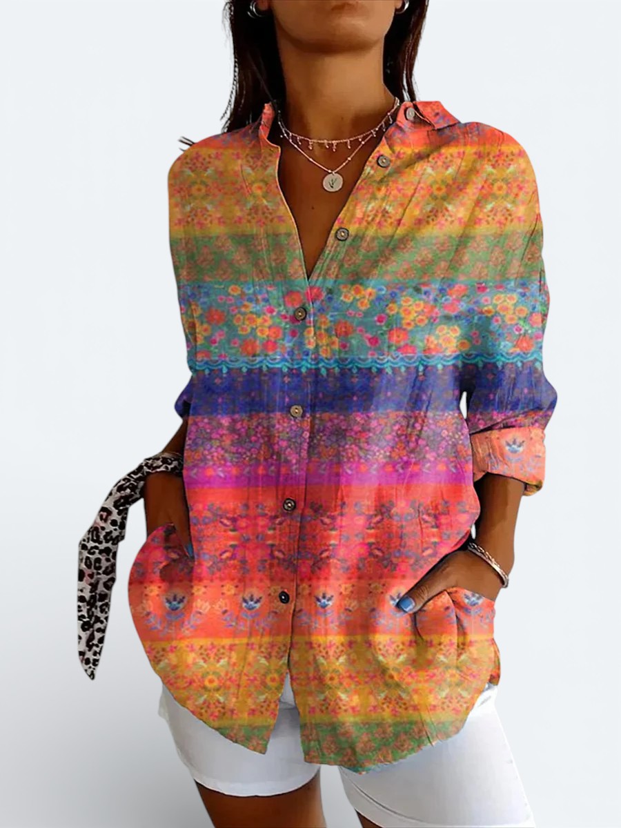 Valeria™ | Vibrant Artistic Button-Up Blouse - Maison Léa &amp; Lou