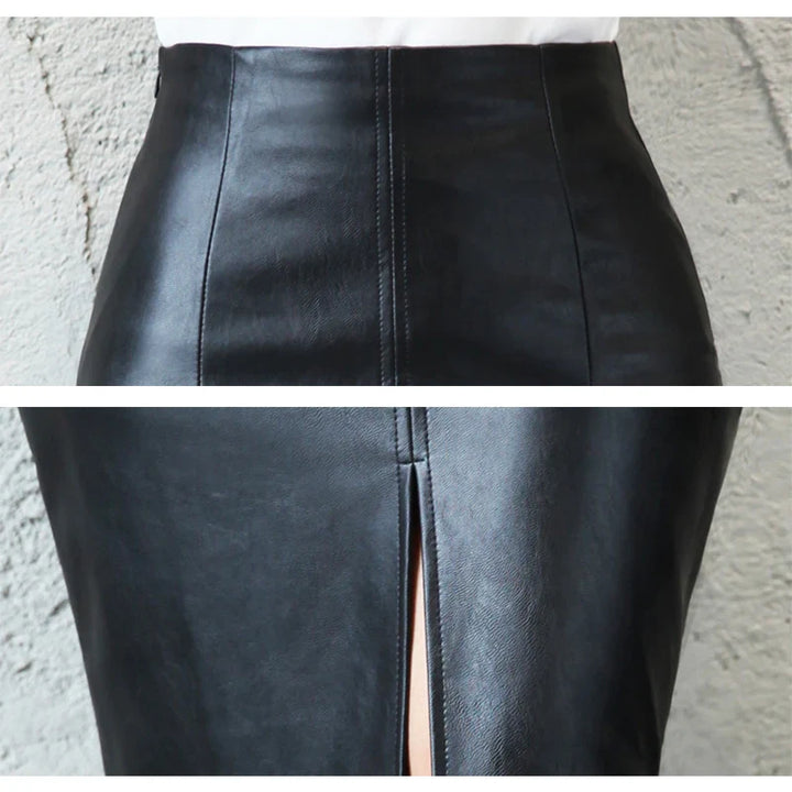 MONIQUE™ – Sleek Black Leather Pencil Skirt - Maison Léa &amp; Lou