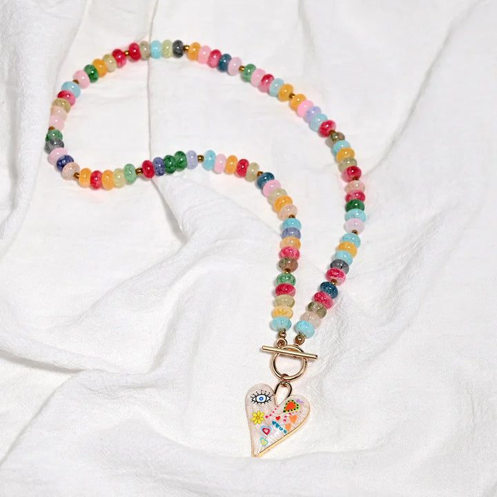 Collana con Perline di Vetro a Forma di Cuore