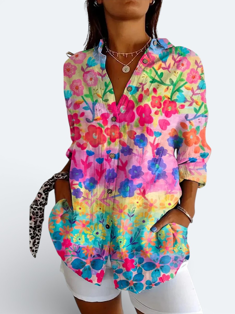 Valeria™ | Vibrant Artistic Button-Up Blouse - Maison Léa & Lou
