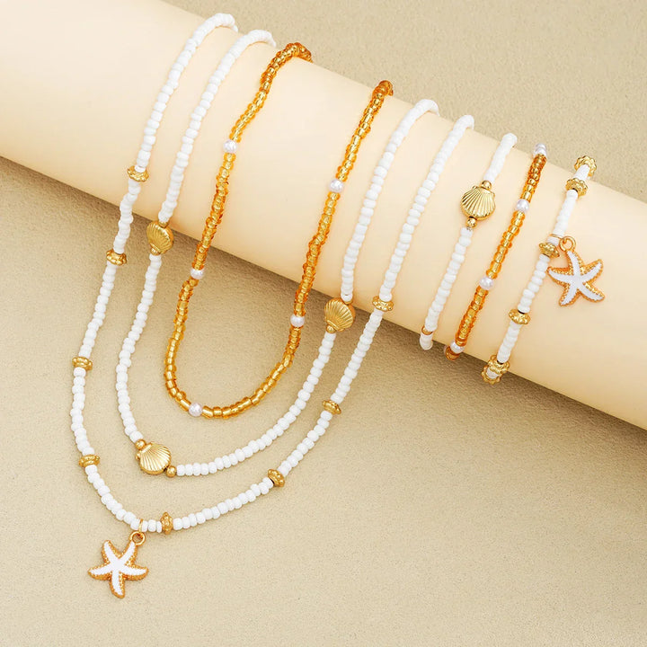 Set di gioielli con stelle marine e perline - 6 pezzi