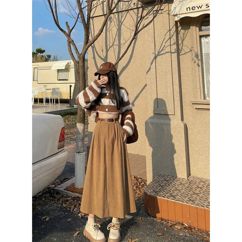 ESTELLE™ – Classic Belt Corduroy Midi Skirt - Maison Léa &amp; Lou