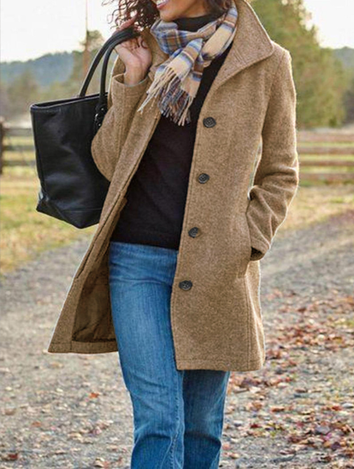 GABRIELA™ - Casual Wool Blend Pea Coat with Single-Breasted Design - Maison Léa &amp; Lou
