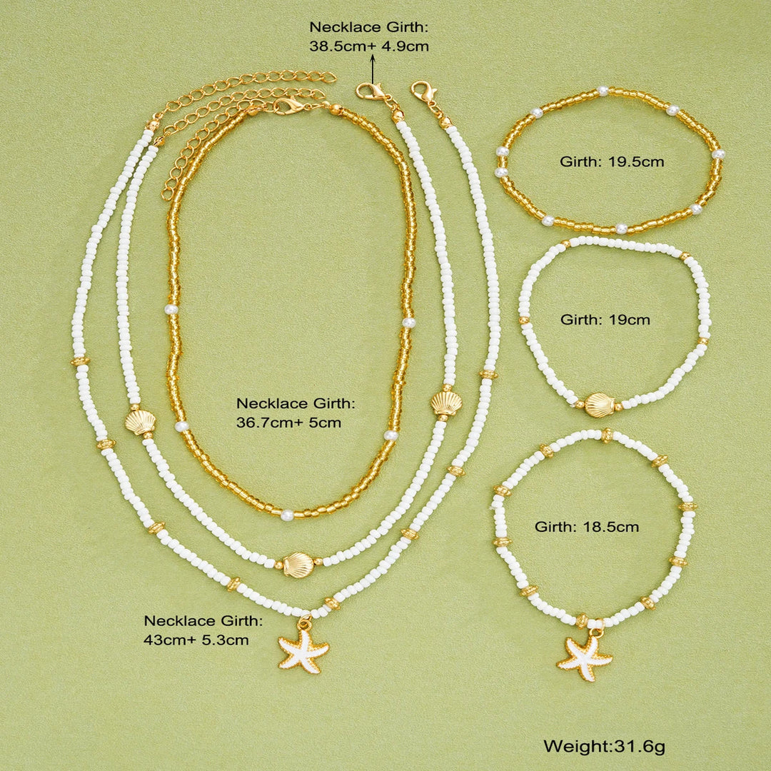 Set di gioielli con stelle marine e perline - 6 pezzi