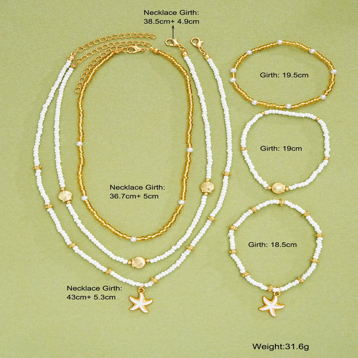 Set di gioielli con stelle marine e perline - 6 pezzi