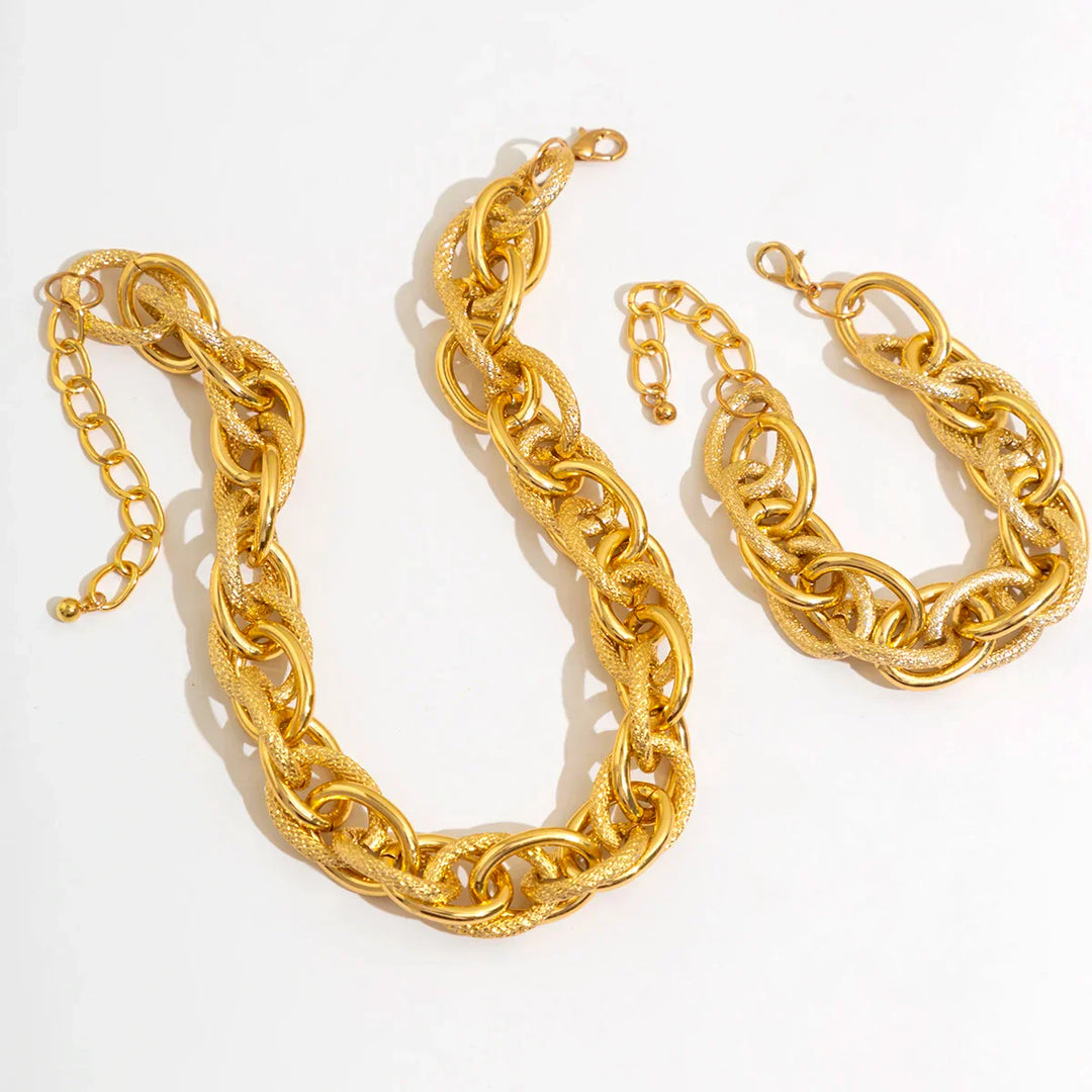 Set di Bracciale e Collana a Doppia Catena Intrecciata Bold Chunky